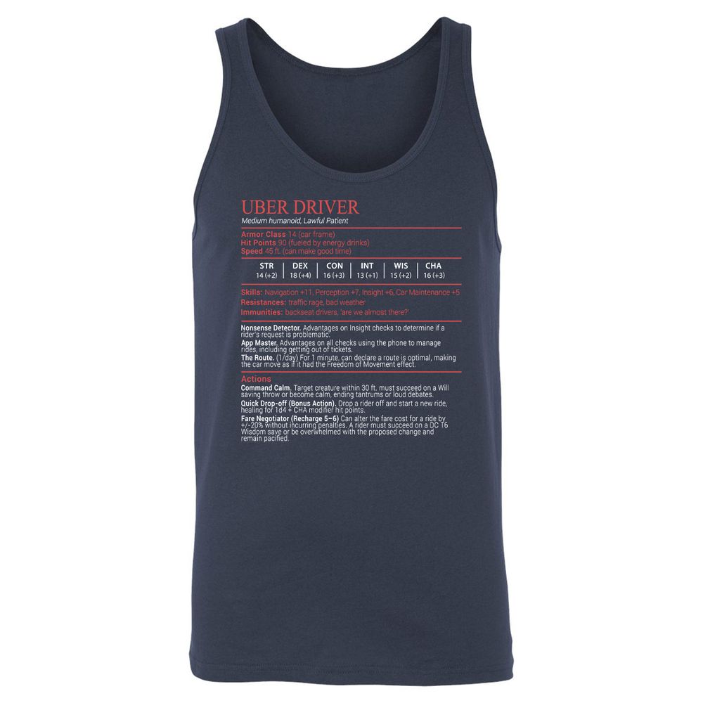 Uber Driver Stats Block Unisex Jersey Tank - Navy - 2