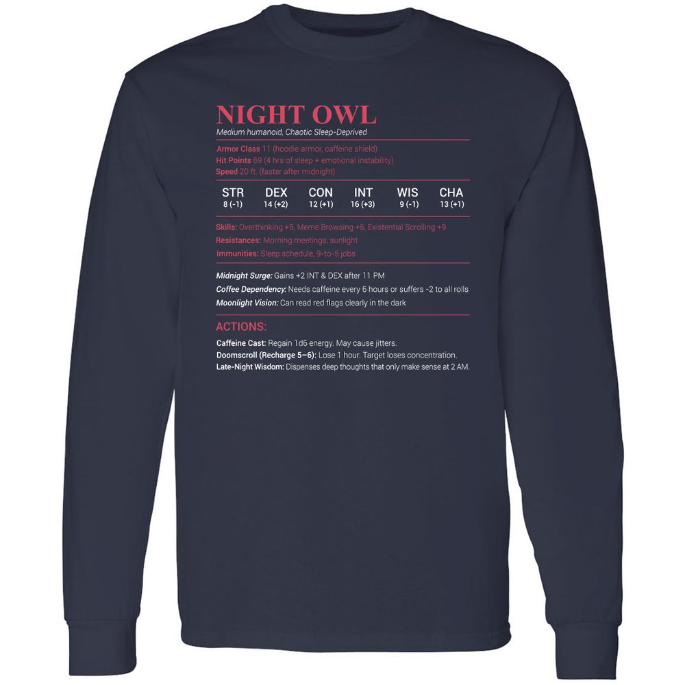 Night Owl Stats Long Sleeve T-Shirt - Navy - 2