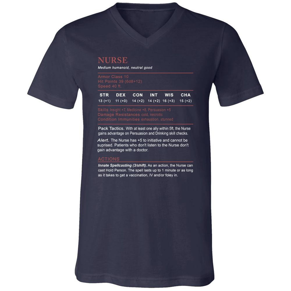 Nurse Stats 2 Unisex V-Neck T-Shirt - Navy - 2