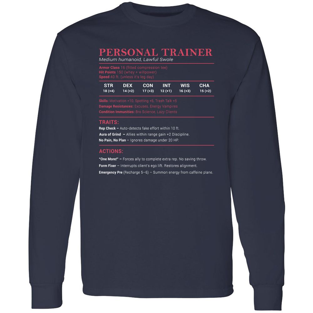 Personal Trainer PT Stats Long Sleeve T-Shirt - Navy - 2