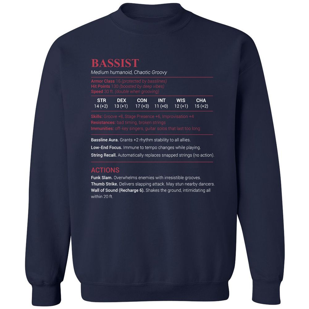 Bassist Stats Classic Unisex Sweatshirt - Navy - 2