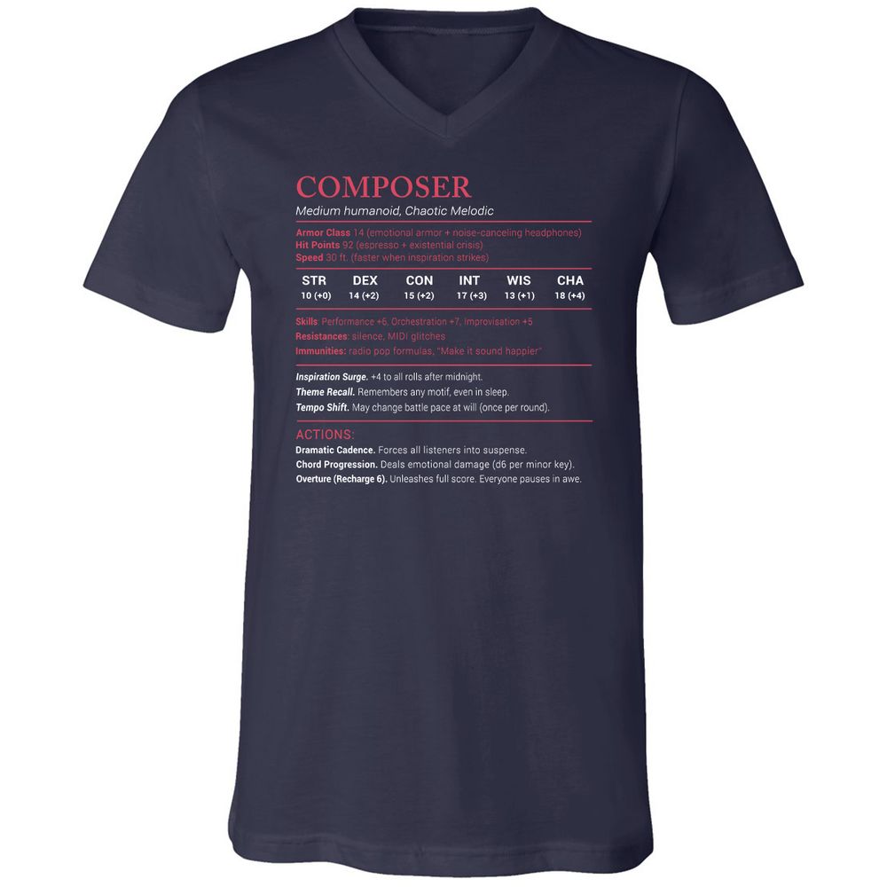 Composer Stats Unisex V-Neck T-Shirt - Navy - 2