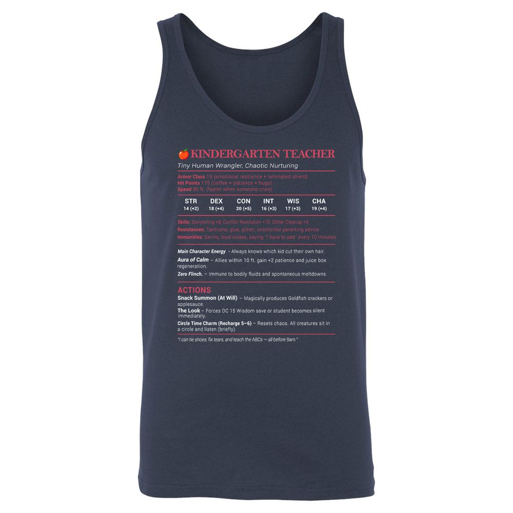 Kindergarten Teacher Stats Unisex Jersey Tank - Navy - 2