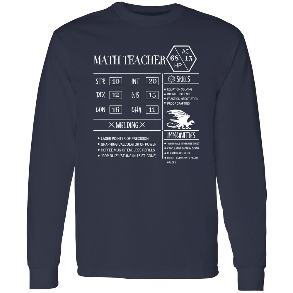 Math Teacher New Long Sleeve T-Shirt - Navy - 2