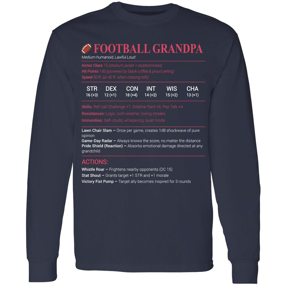 Football Grandpa Long Sleeve T-Shirt - Navy - 2