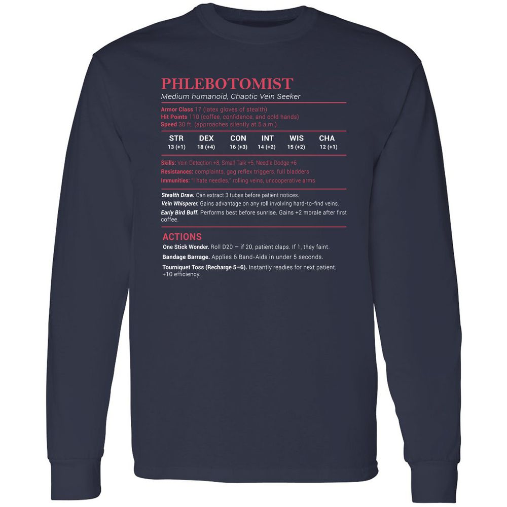 Phlebotomist Stats Long Sleeve T-Shirt - Navy - 2