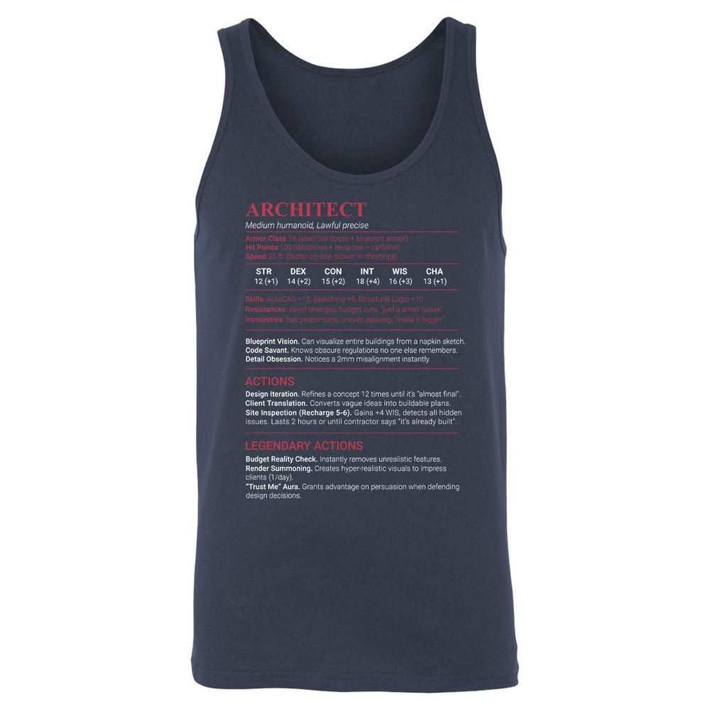 Architect Stats Unisex Jersey Tank - Navy - 2