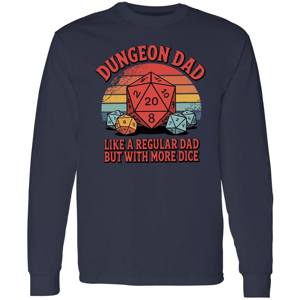 Dungeon Dad With More Dice Long Sleeve T-Shirt - Navy - 2