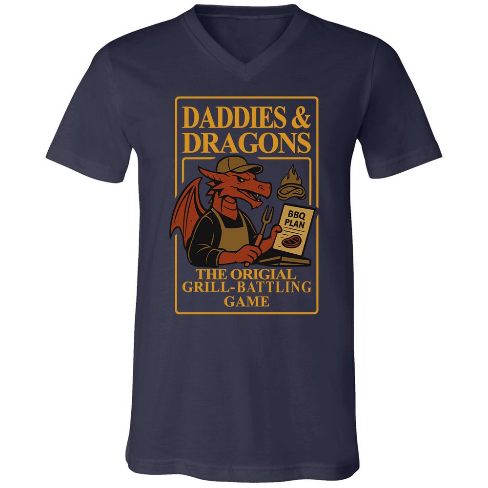 Daddies & Dragons Unisex V-Neck T-Shirt - Navy - 2