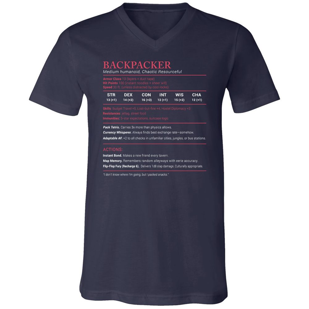 Backpacker Stats Unisex V-Neck T-Shirt - Navy - 2