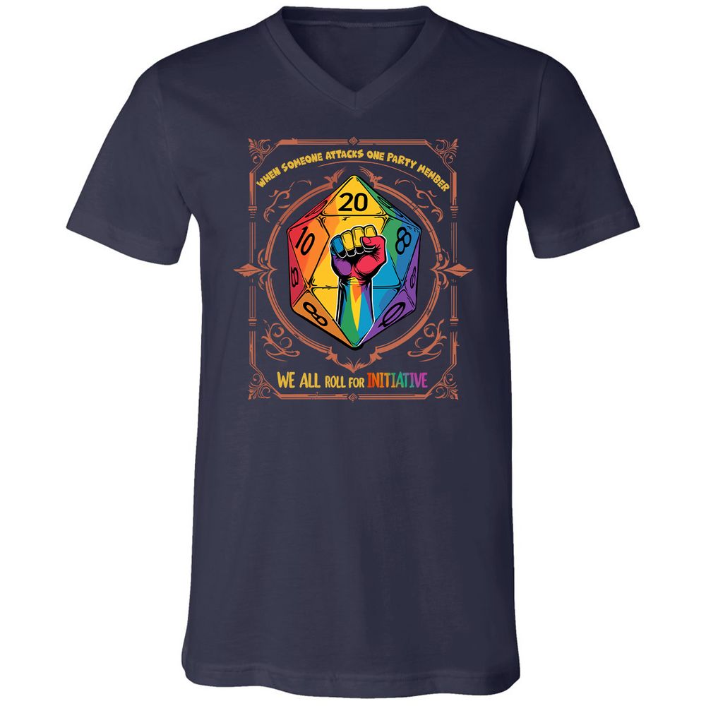 Roll For Initiative Unisex V-Neck T-Shirt - Navy - 2