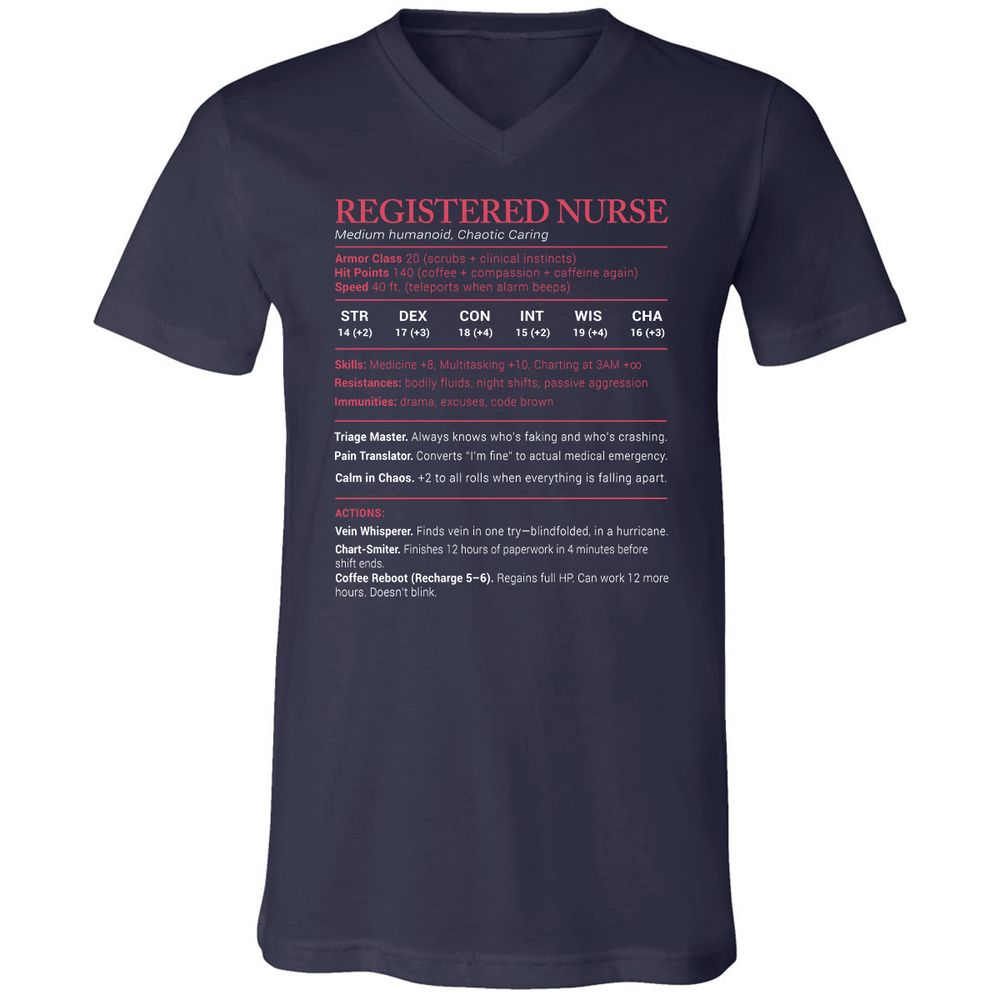 Registered Nurse Stats Unisex V-Neck T-Shirt - Navy - 2