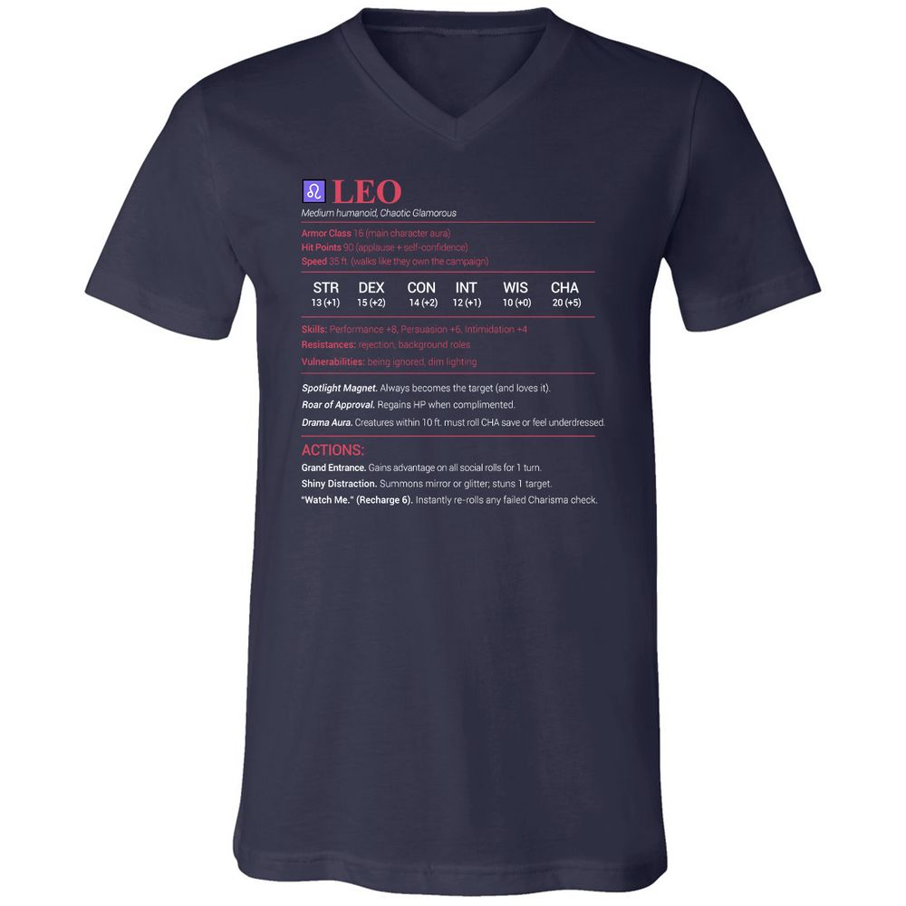 Leo Stats Unisex V-Neck T-Shirt - Navy - 2