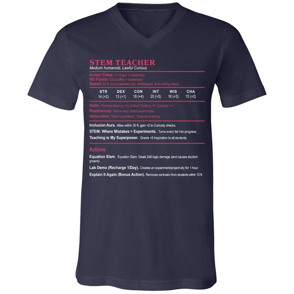 STEM TEACHER Unisex V-Neck T-Shirt - Navy - 2