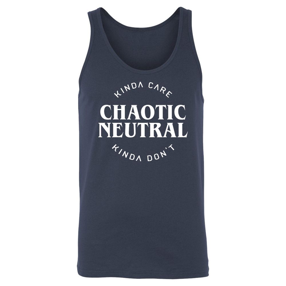Chaotic Neutral Alignment Kinda Care Kinda Don't Unisex Jersey Tank - Navy - 2