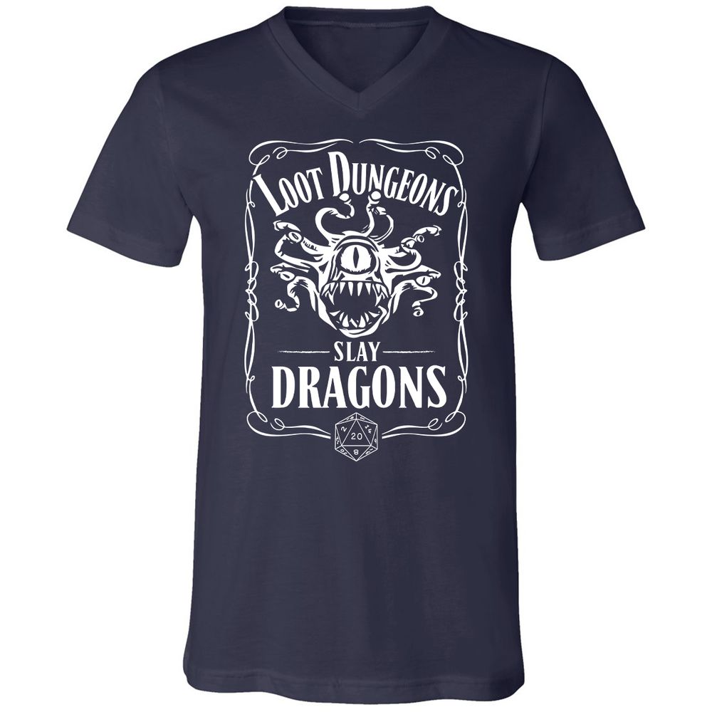 Loot Dungeon Slay Dragons Unisex V-Neck T-Shirt - Navy - 2