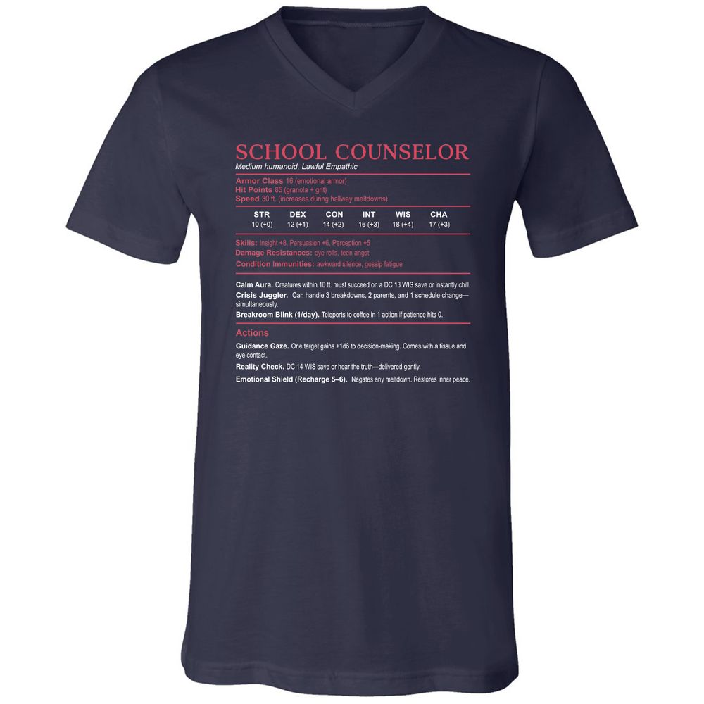 School Counselor Stats Unisex V-Neck T-Shirt - Navy - 2