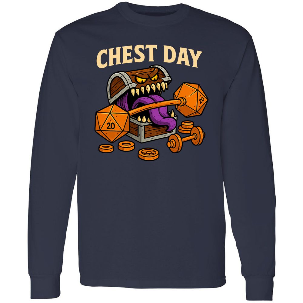 Chest Day Long Sleeve T-Shirt - Navy - 2