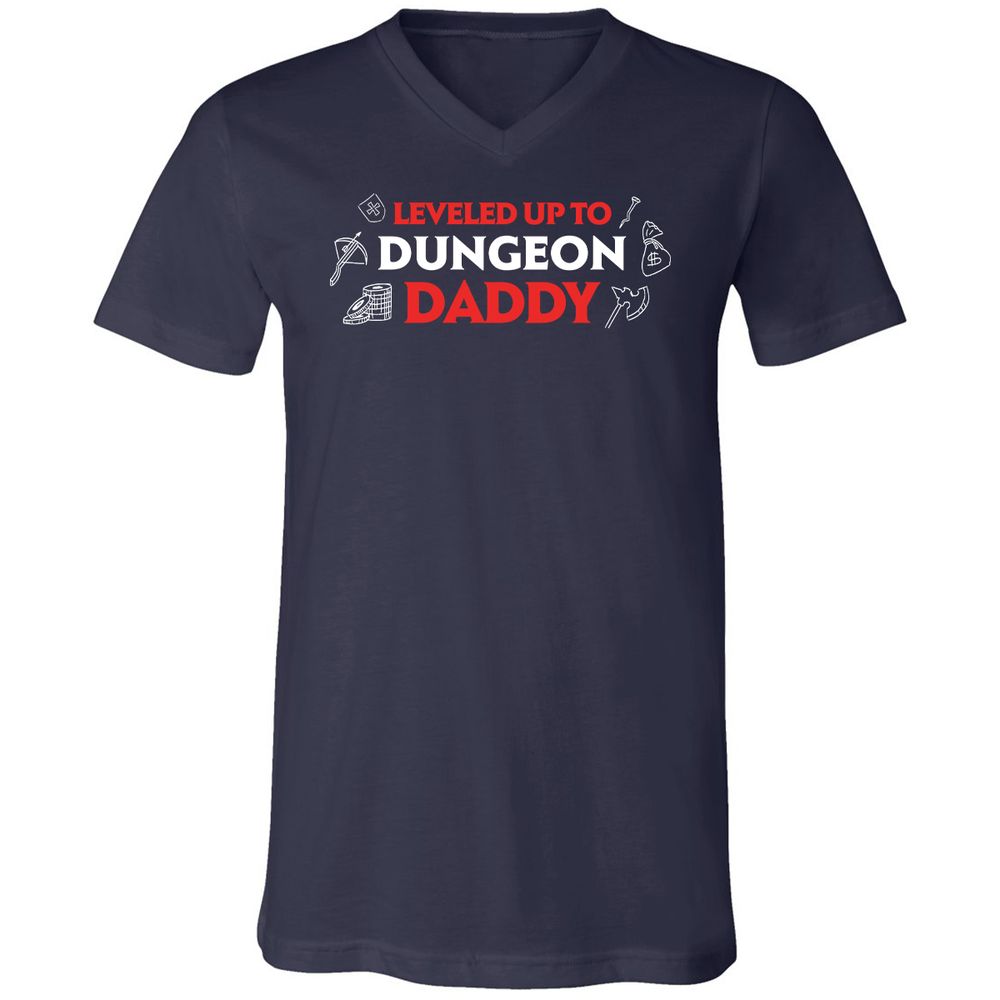Leveled Up To Dungeon Daddy Unisex V-Neck T-Shirt - Navy - 2