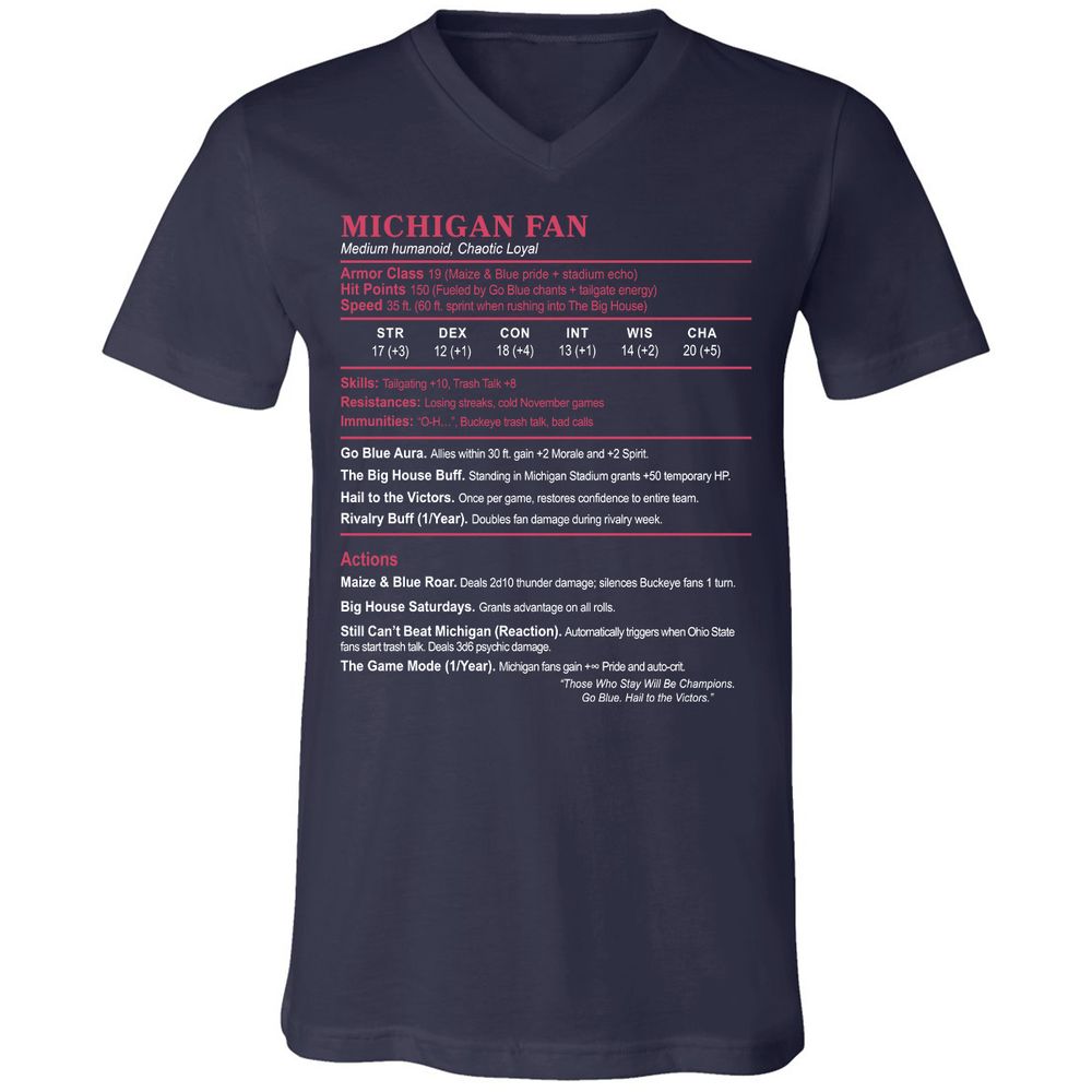 MICHIGAN FAN Unisex V-Neck T-Shirt - Navy - 2