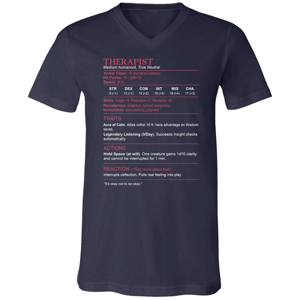 Therapist Stats Unisex V-Neck T-Shirt - Navy - 2