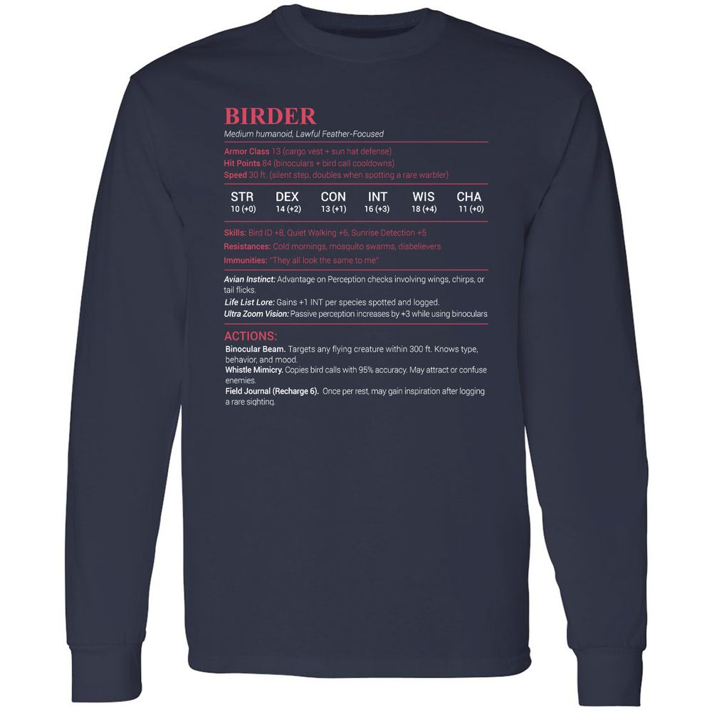 Birder Stats Long Sleeve T-Shirt - Navy - 2