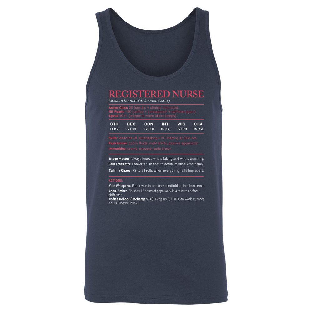 Registered Nurse Stats Unisex Jersey Tank - Navy - 2