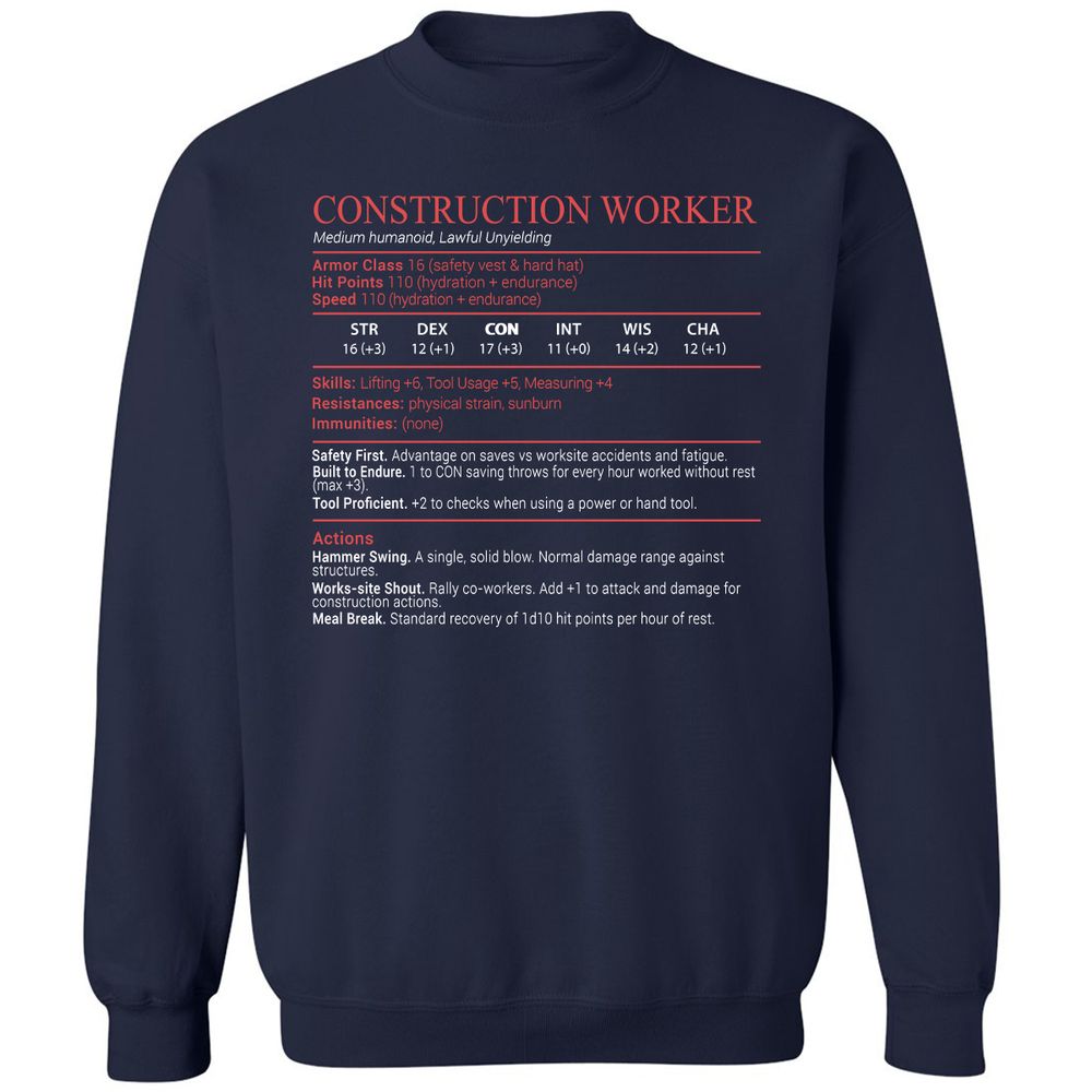 Construction Worker Stats Block - Navy - 2