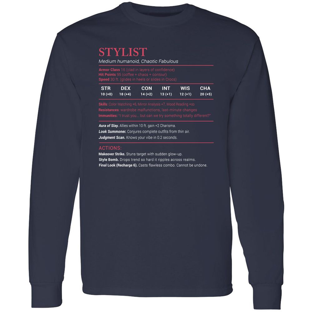 Stylist Stats Long Sleeve T-Shirt - Navy - 2