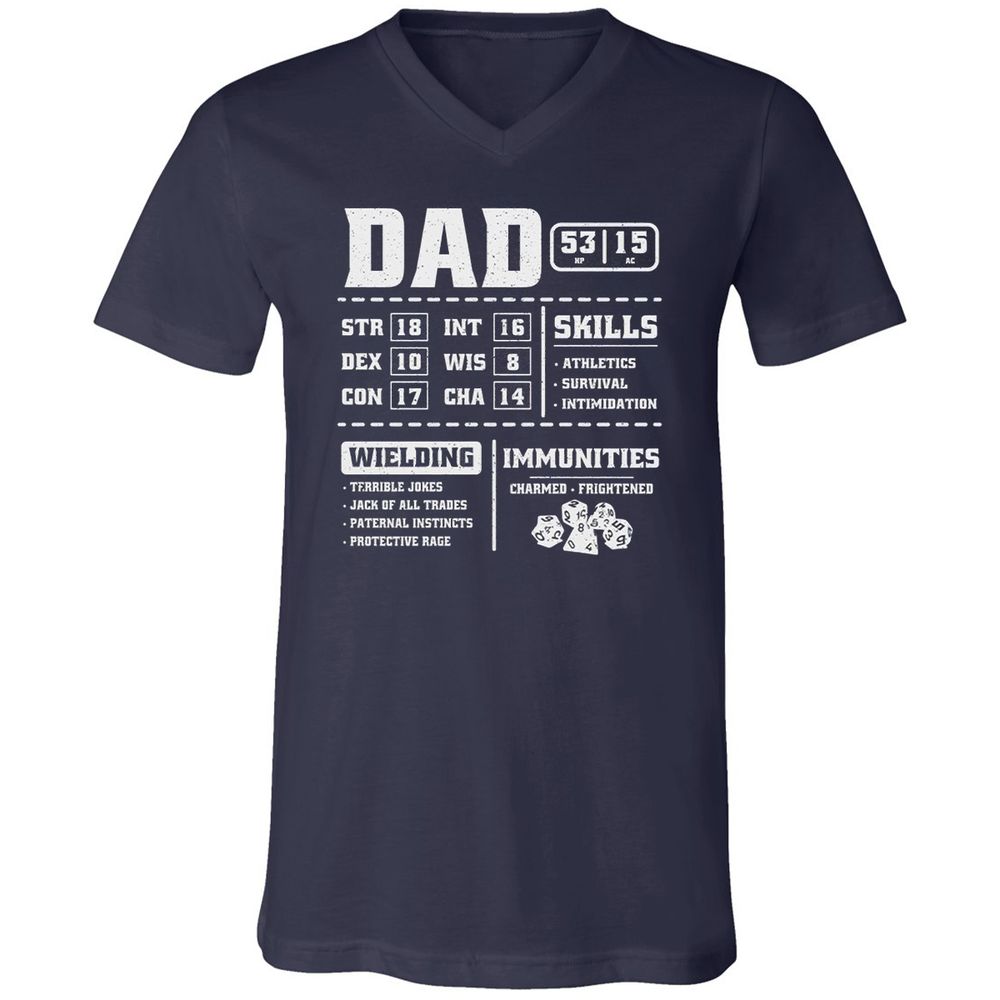 Dad Stat Block 2 Unisex V-Neck T-Shirt - Navy - 2