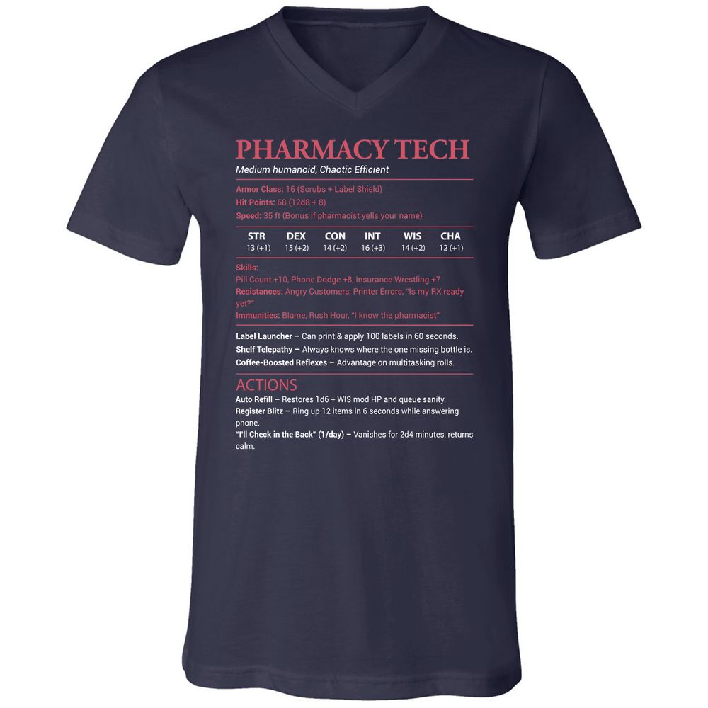Pharmacy Tech Unisex V-Neck T-Shirt - Navy - 2