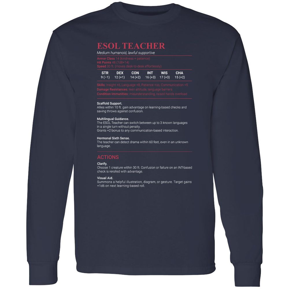 ESOL Teacher Long Sleeve T-Shirt - Navy - 2