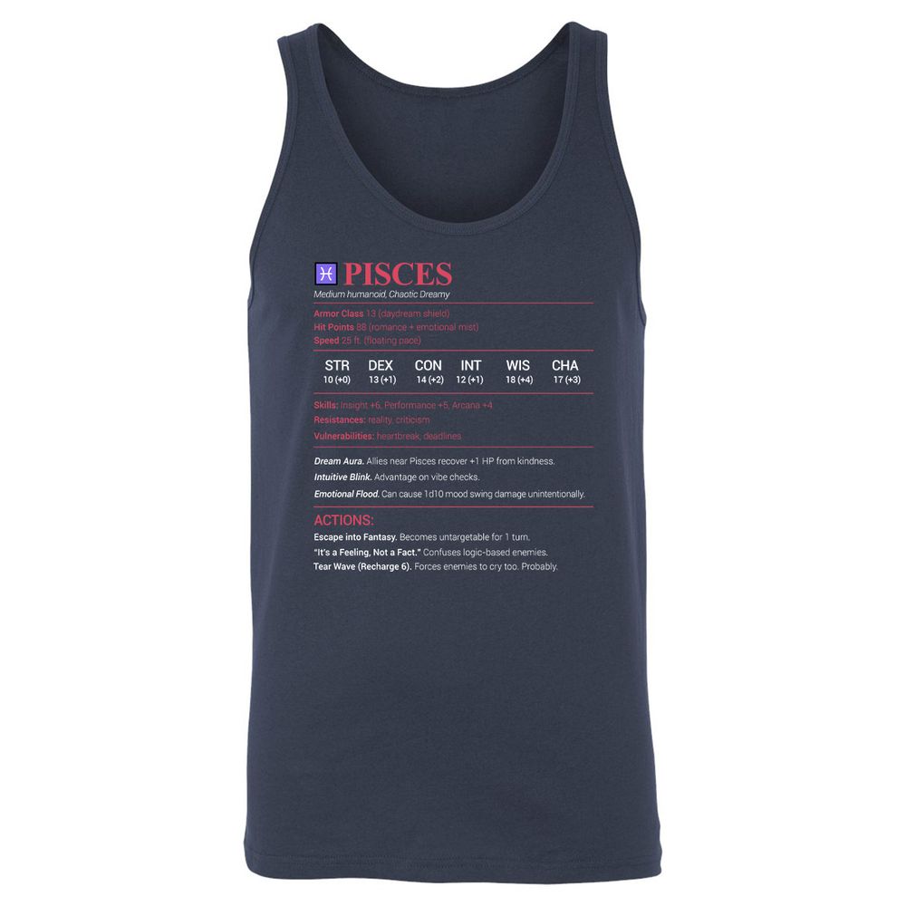 Pisces Stats Unisex Jersey Tank - Navy - 2