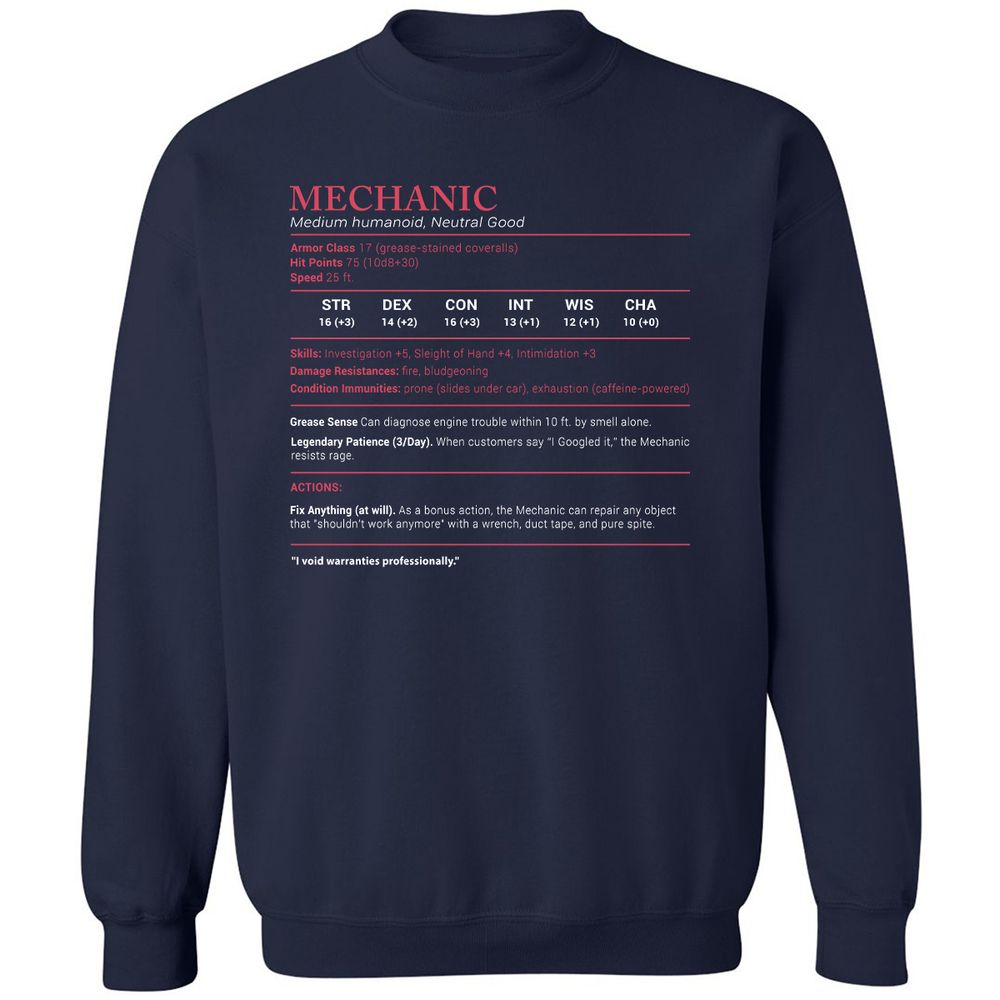 Mechanic Stats Classic Unisex Sweatshirt - Navy - 2