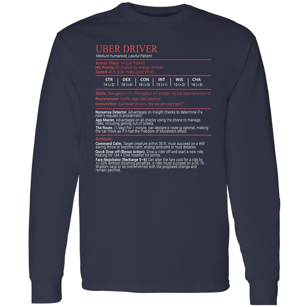 Uber Driver Stats Block Long Sleeve T-Shirt - Navy - 2