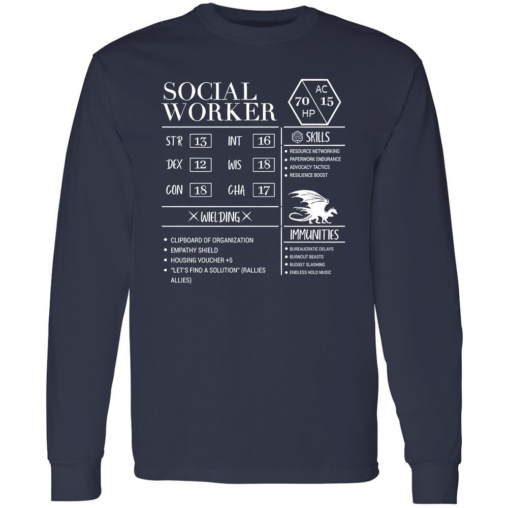 Social Worker New Long Sleeve T-Shirt - Navy - 2