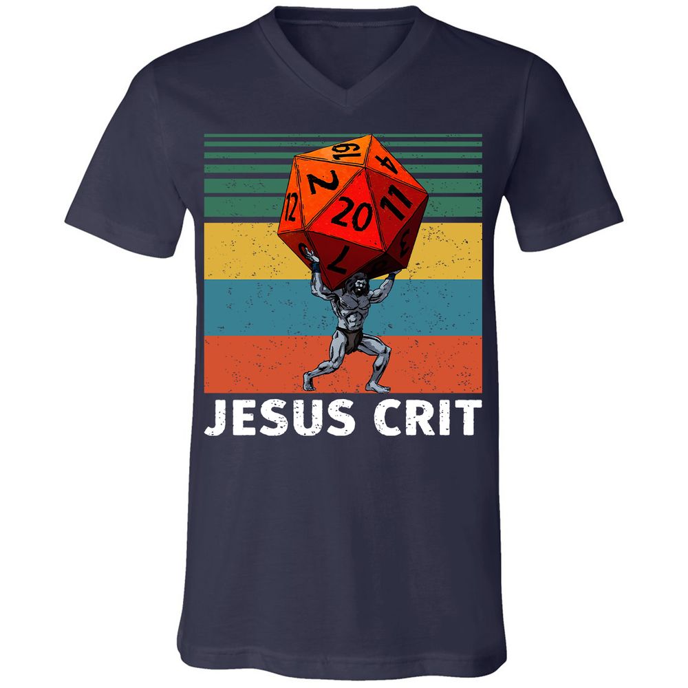 Jesus Crit Unisex V-Neck T-Shirt - Navy - 2