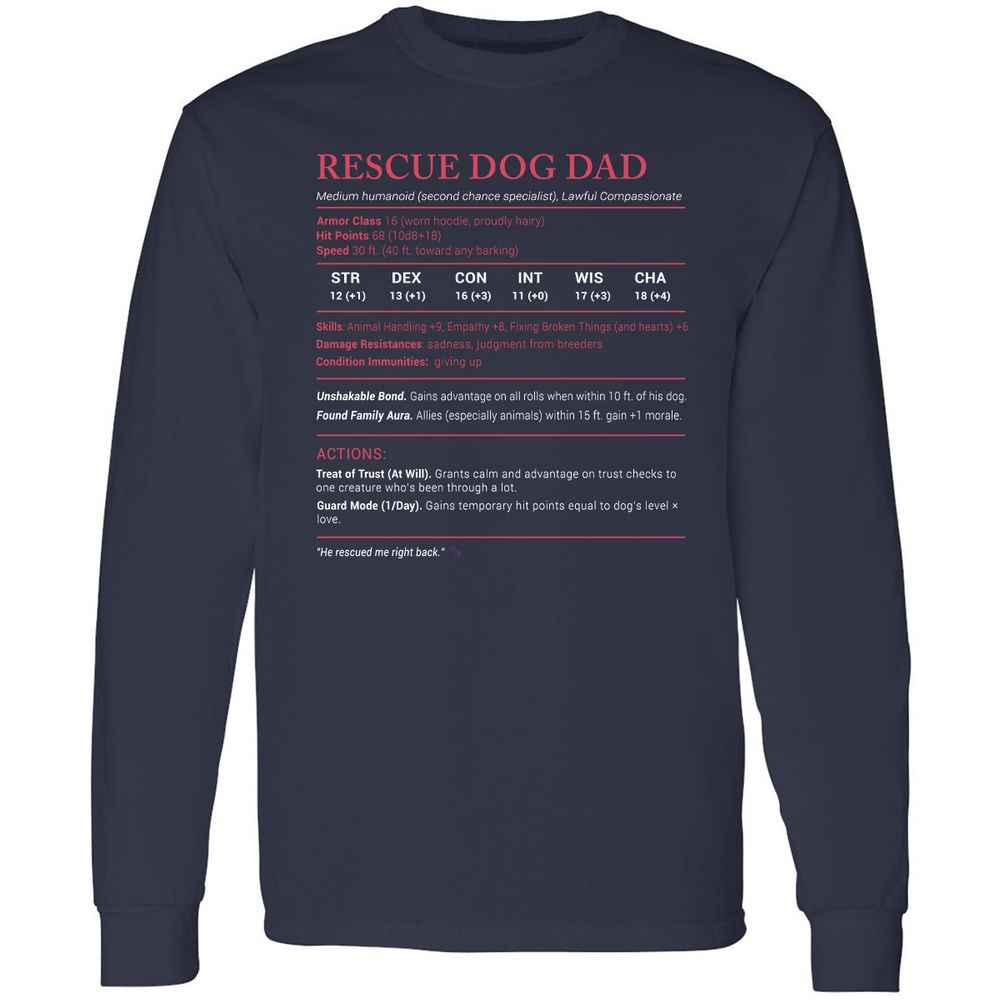 Rescue Dog Dad Stats Long Sleeve T-Shirt - Navy - 2