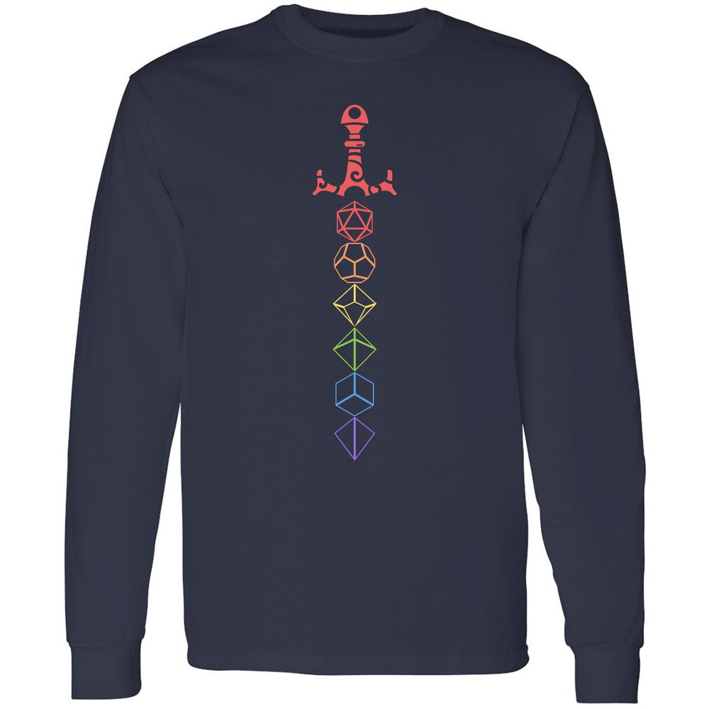 Rainbow Dice Sword LGBT Long Sleeve T-Shirt - Navy - 2