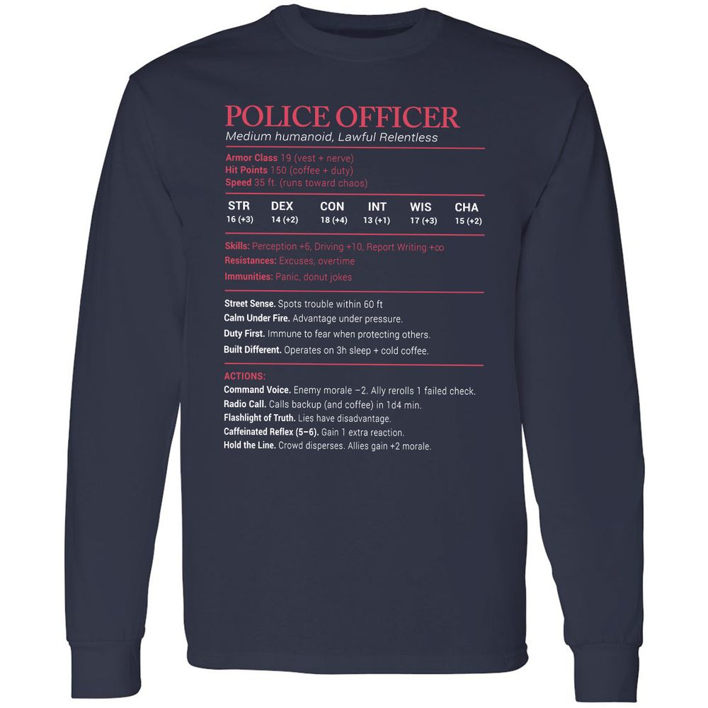 Police Officer Stats Long Sleeve T-Shirt - Navy - 2