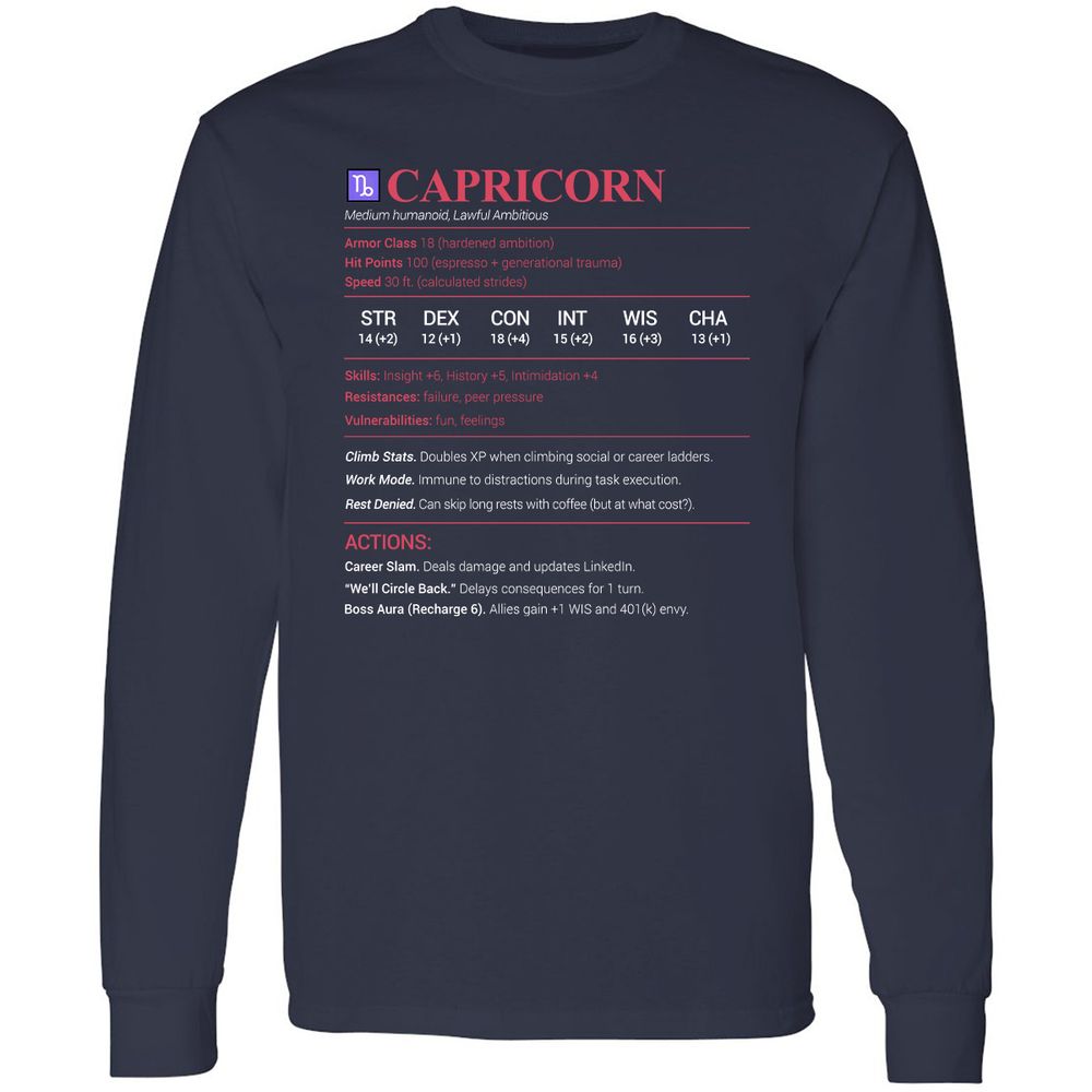 Capricorn Stats Long Sleeve T-Shirt - Navy - 2