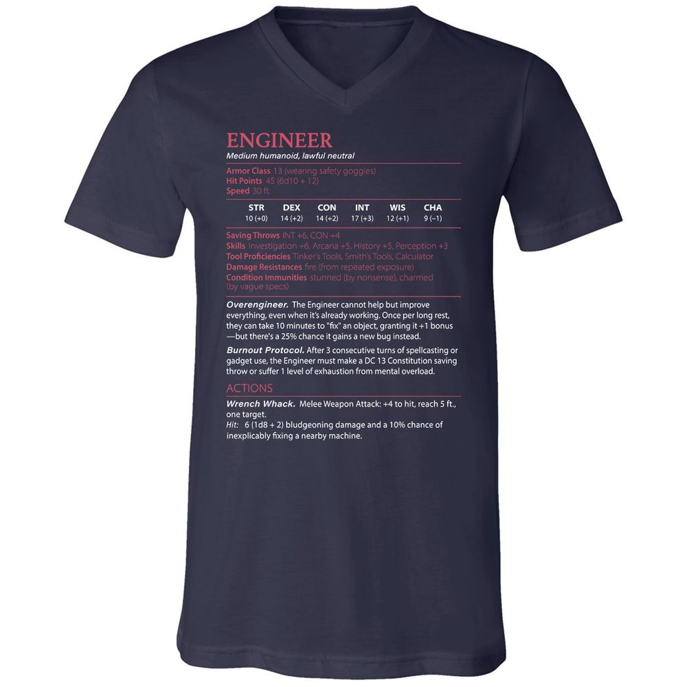Engineer Stats Unisex V-Neck T-Shirt - Navy - 2