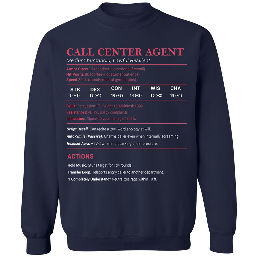 Call Center Agent Stats Classic Unisex Sweatshirt - Navy - 2