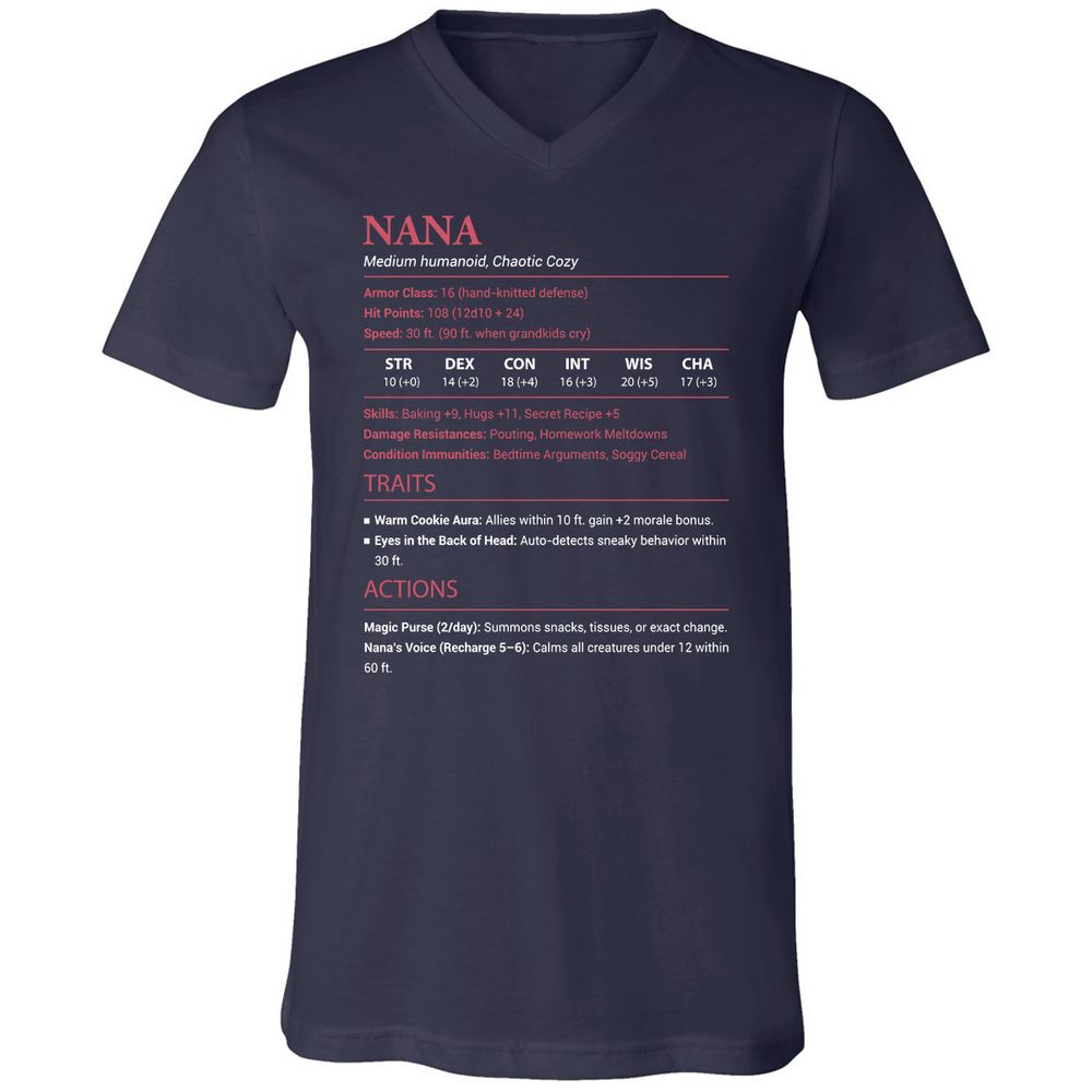 Nana Stats Unisex V-Neck T-Shirt - Navy - 2