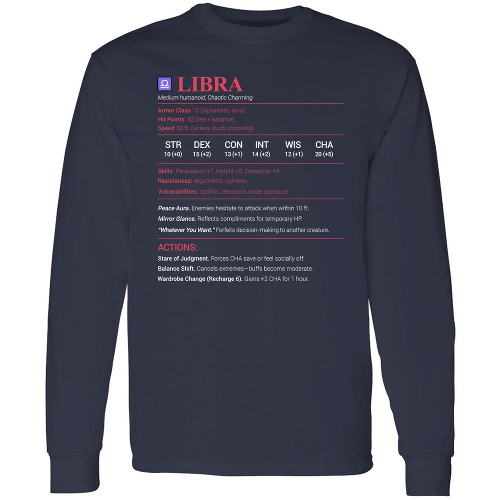 Libra Stats Long Sleeve T-Shirt - Navy - 2