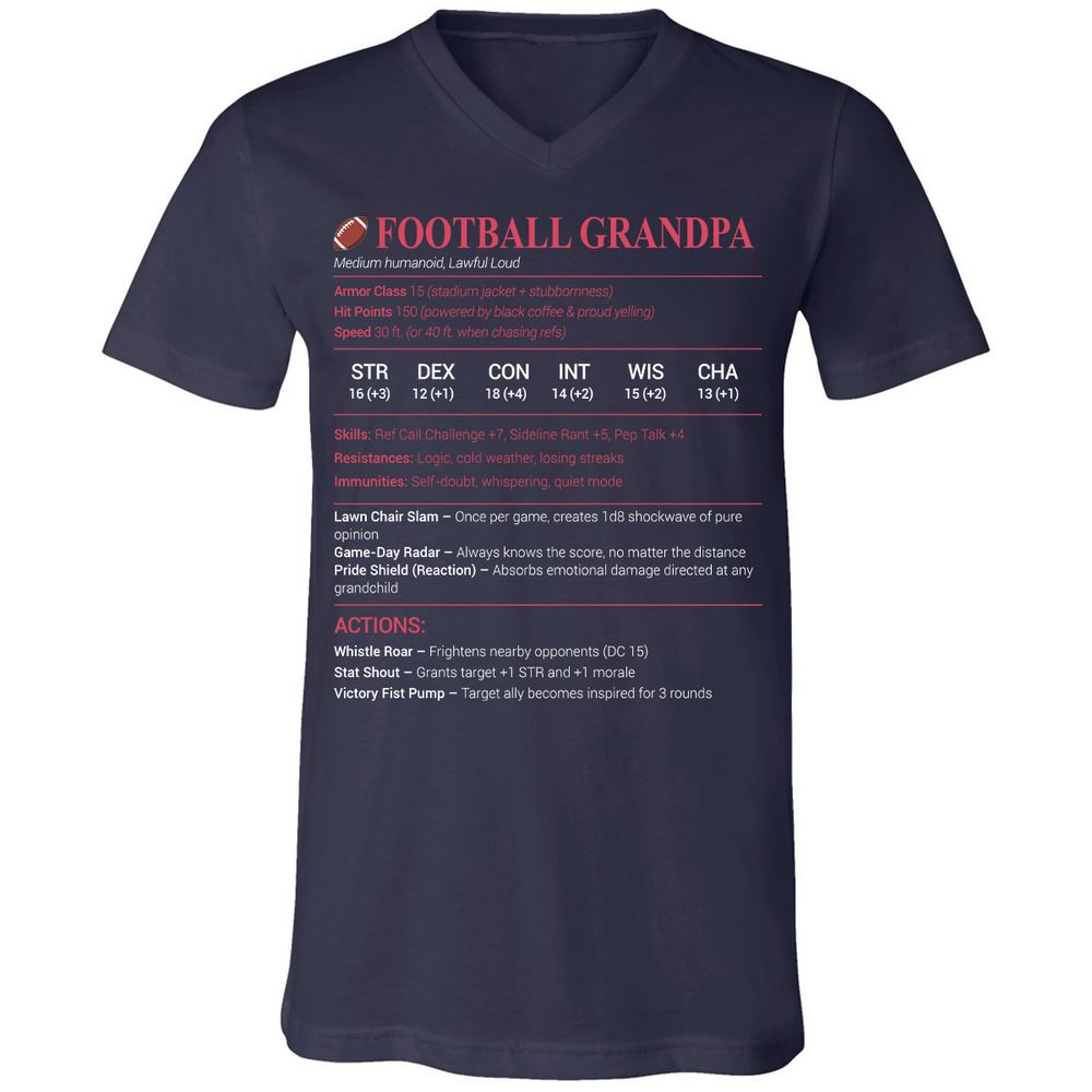 Football Grandpa Unisex V-Neck T-Shirt - Navy - 2