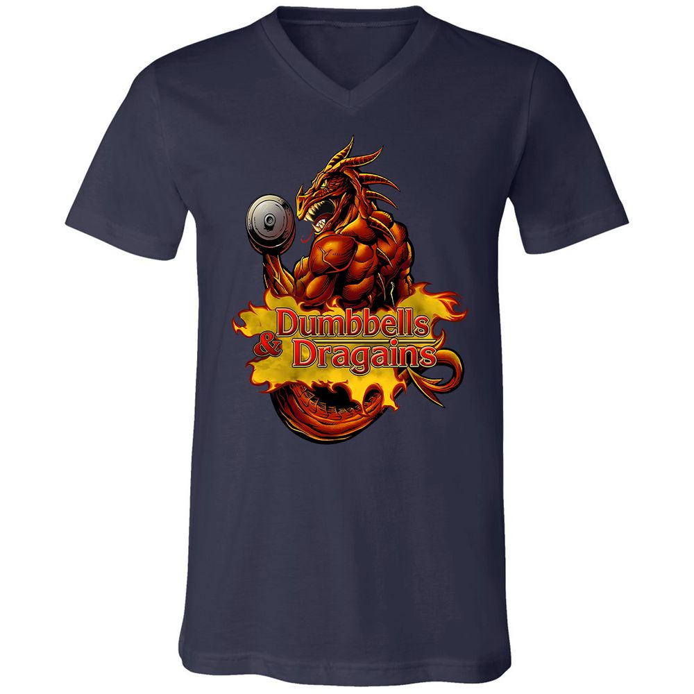 Dumbbells & Dragains Unisex V-Neck T-Shirt - Navy - 2