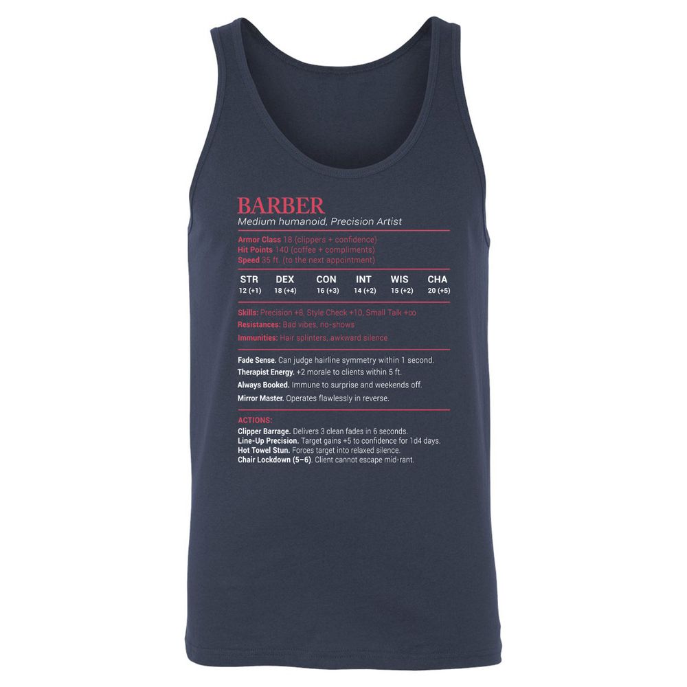 Barber Stats Unisex Jersey Tank - Navy - 2