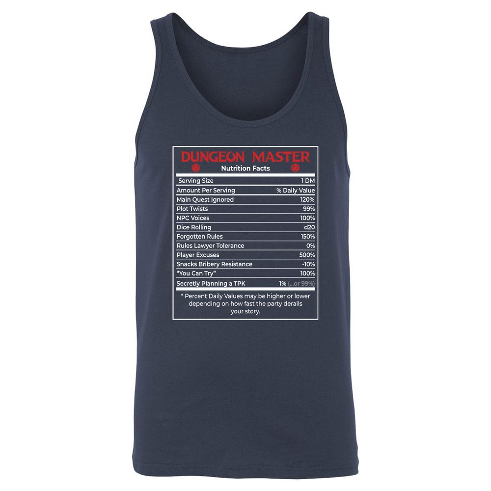 Dungeon Master Nutrition Facts Unisex Jersey Tank - Navy - 2