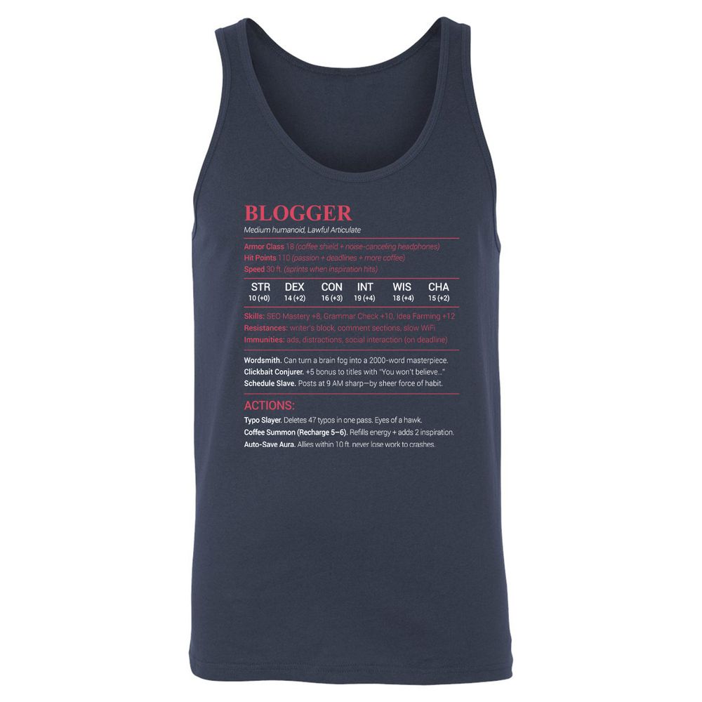Blogger Unisex Jersey Tank - Navy - 2